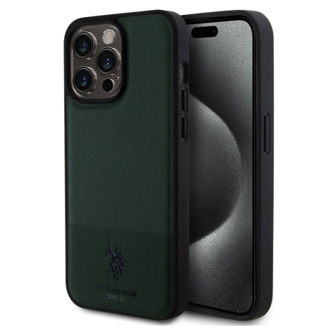 U.S. Polo PU Leather Mesh Pattern Double Horse kryt pro iPhone 15 Pro Max zelený