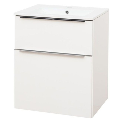 MEREO Mailo, koupelnová skříňka s keramickým umyvadlem 61 cm, bílá, chrom madlo CN510