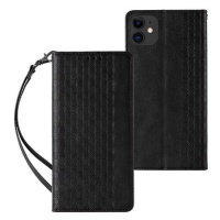 Magnet Strap knížkové kožené pouzdro na iPhone 12, černé