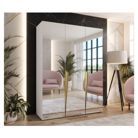 Elegantní zrcadlová skříň 150 cm SORAYA 3 - bílá / zlaté úchyty