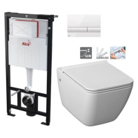 ALCADRAIN Sádromodul předstěnový instalační systém s bílým tlačítkem M1710 + WC JIKA PURE + SEDÁ