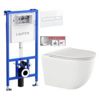 LAUFEN Rámový podomítkový modul CW1 SET s bílým tlačítkem + WC INVENA TINOS + SEDÁTKO H894660000