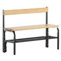 Sypro Jednostranná šatnová lavice s poloviční výškou a opěradlem, lišty z borového dřeva, délka 