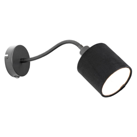 Nástěnná lampa černá se stínidlem černým vypínačem a flex ramenem - Merwe QAZQA