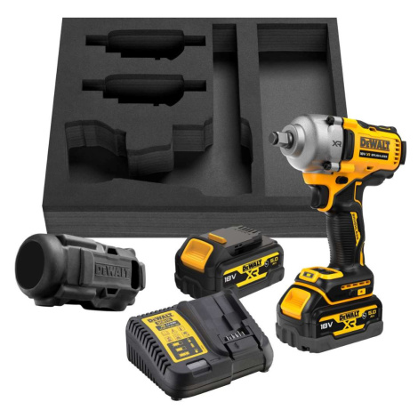 DeWALT Nářadí - 18V AKU rázový utahovák, 2x 5,0 Ah XR, gumový kryt, nabíječka DCF891P2G