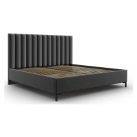 Tmavě šedá čalouněná dvoulůžková postel s úložným prostorem s roštem 160x200 cm Casey – Mazzini 