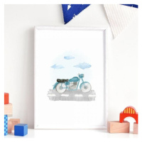 Bílý plakát do dětského pokoje s motivem motocyklu