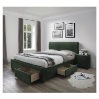 Dvoulůžková postel MODENA 3 –⁠ 160x200, samet, tmavě zelená