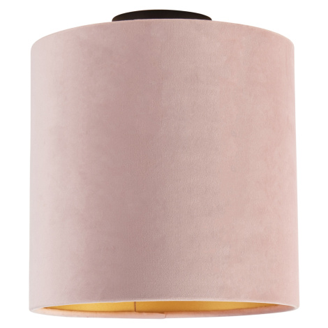 Stropní svítidlo ssametovým stínítkem starorůžová se zlatem 25 cm - Combi černá QAZQA