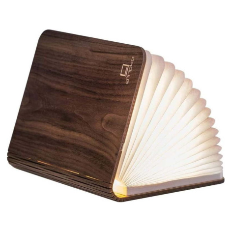 Tmavě hnědá velká LED stolní lampa ve tvaru knihy z ořechového dřeva Gingko Booklight