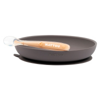 NATTOU - Set jídelní silikonový 2 ks talíř a lžička fialovo-oranžový bez BPA