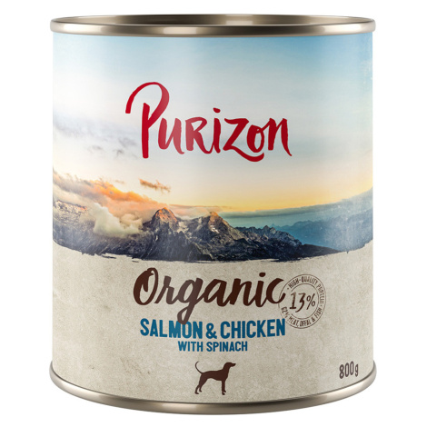 Purizon Organic výhodné balení 12 x 800 g - losos a kuřecí se špenátem
