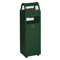 VAR Nádoba na odpad s popelníkem, objem 35 l, š x v x h 300 x 960 x 250 mm, zelená RAL 6005