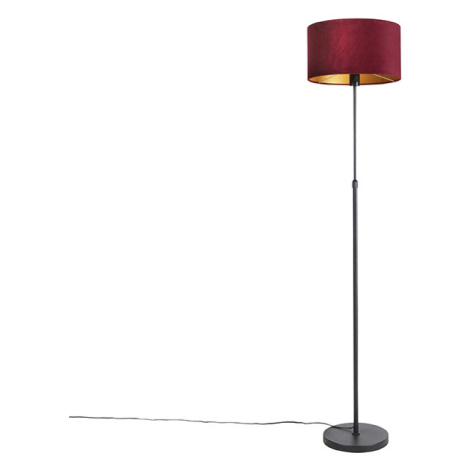 Stojací lampa černá se sametovým odstínem červená se zlatem 35 cm - Parte QAZQA