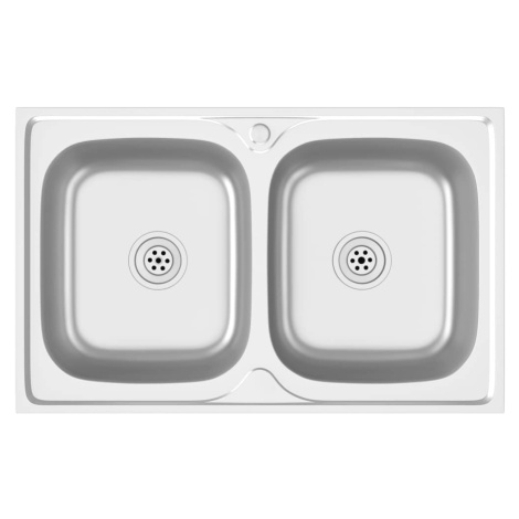 vidaXL Kuchyňský dvojitý dřez stříbrný 800x500x155 mm nerezová ocel