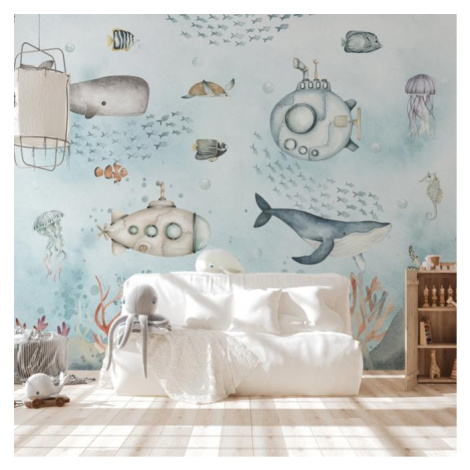 Dětská vinylová tapeta se strukturou plátna s podvodním motivem
