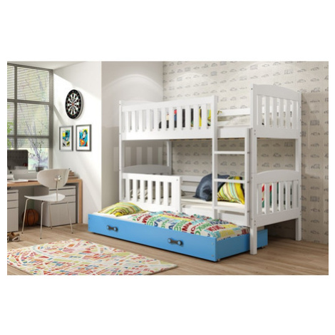Dětská patrová postel KUBUS s výsuvnou postelí 80x190 cm - bílá Modrá BMS