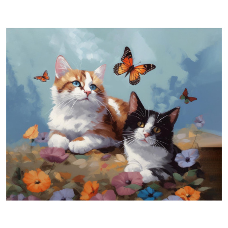 Obrazy na stěnu - Motýlí křídla nad kočkami Rozměr: 40x50 cm, Rámování: vypnuté plátno na rám