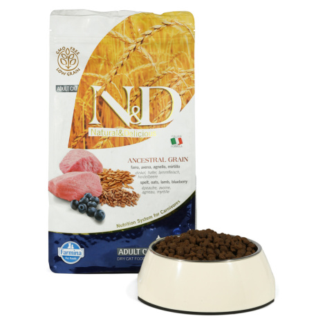 N&D Adult s nízkým obsahem obilovin, jehněčí a borůvky 1,5 kg Farmina