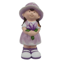 Dívka stojící keramická s kyticí bílo-fialová 21cm