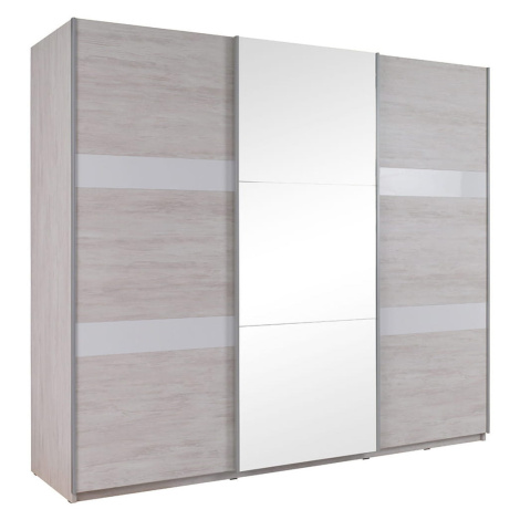 GAB Posuvná skříň se zrcadlem Devon - Bílý dub + bílý lesk GAB nábytek
