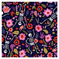 Ilustrace Dancing skeletons in the floral garden., Utro_na_more, 40 × 40 cm