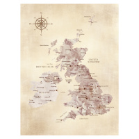 Mapa Sepia distressed map of the British Islands, Blursbyai, (30 x 40 cm)