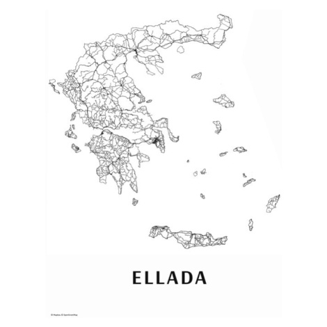 Mapa Ellada black & white, 30 × 40 cm