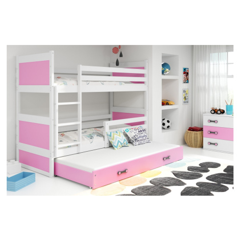 BMS Dětská patrová postel s přistýlkou RICO 3 | bílá 80 x 160 cm Barva: bílá / růžová