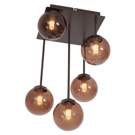 Designové stropní svítidlo bronzové s bronzovým sklem 5-světelné - Atény QAZQA