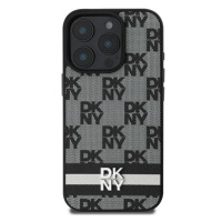 DKNY PU Leather Checkered Pattern and Stripe Zadní Kryt pro iPhone 16 Pro Black