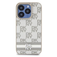 DKNY PU Leather Checkered Pattern and Stripe Zadní Kryt pro iPhone 13 Pro Max Beige