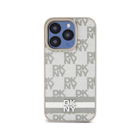 DKNY PU Leather Checkered Pattern and Stripe Zadní Kryt pro iPhone 13 Pro Max Beige