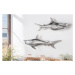 Estila Designová nástěnná dekorace žralok Perry z kovu stříbrné barvy 70cm