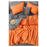Oranžovo-šedé prodloužené čtyřdílné bavlněné povlečení na dvoulůžko s prostěradlem 200x220 cm – 