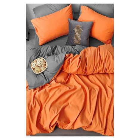 Oranžovo-šedé prodloužené čtyřdílné bavlněné povlečení na dvoulůžko s prostěradlem 200x220 cm –  Mila Home