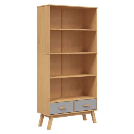 vidaXL Knihovna se 4 policemi OLDEN šedá a hnědá masivní borové dřevo