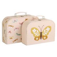 Sada kufříků do dětského pokoje motýlky 2 ks velký kufr: 29 x 20 x 9,3 cm malý kufr: 25,5 x 18 x