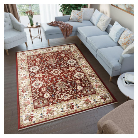 Červeno-béžový vintage koberec