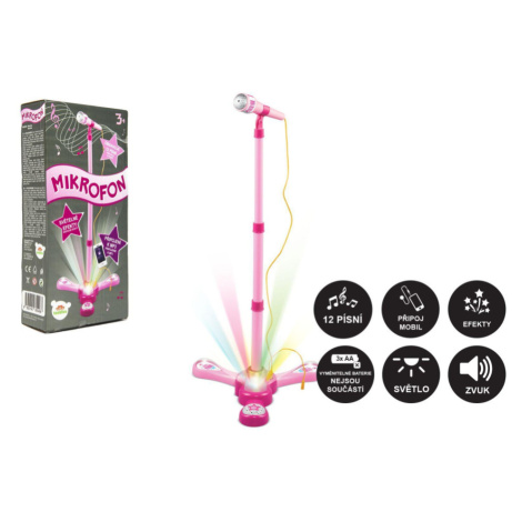 Mikrofon karaoke růžový plast na baterie se světlem se zvukem v krabici 17x34x7cm Teddies