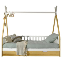 Domečková dětská postel z borovicového dřeva s úložným prostorem v přírodní barvě 90x200 cm TIPI