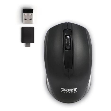 PORT bezdrátová myš Wireless office, USB-A/USB-C dongle, 2, 4Ghz, 1000DPI, černá