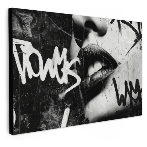 MuchoWow OBRAZ NA PLÁTNĚ Obličej - Ústa - Graffiti - Černá barva 120x80 cm