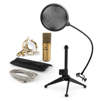 Auna MIC-900G-LED V2, USB mikrofonní sada, zlatý kondenzátorový mikrofon + pop-filter + stolní s