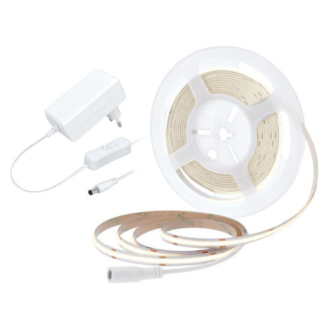 Solight LED COB pásek, sada s adaptérem, vypínač, 5m, 8W/m, 800lm/m, neutrální bílá