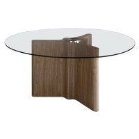 Estila Moderní kulatý jídelní stůl Vita Naturale ze dřeva a skla 180cm