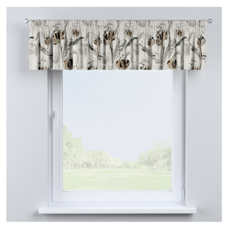 Dekoria Krátký závěs na řasící pásce, květy na světle šedém podkladu, 130 x 40 cm, Botanic Visco