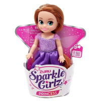 Zuru Princezna Sparkle Girlz malá v kornoutku fialové šaty-hnědé vlasy
