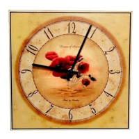 AMADEA Dřevěné hodiny nástěnné hranaté s vlčím mákem, masivní dřevo, 25x25 cm