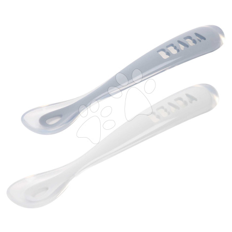 První tréninkové lžičky First Age Silicone Spoons Pebble Cloud Blue Duo Beaba ze silikonu pro sa